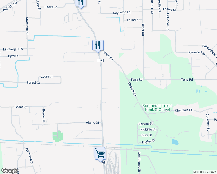 map of restaurants, bars, coffee shops, grocery stores, and more near 140 Carla Street in Vidor