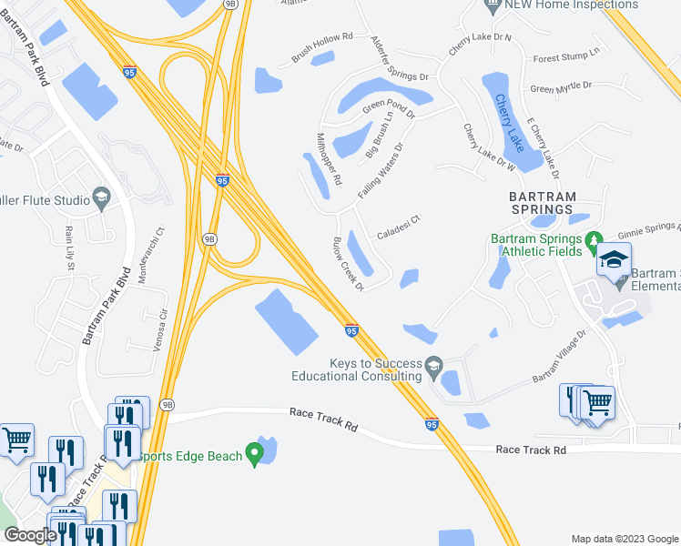 map of restaurants, bars, coffee shops, grocery stores, and more near 14989 Bulow Creek Drive in Jacksonville