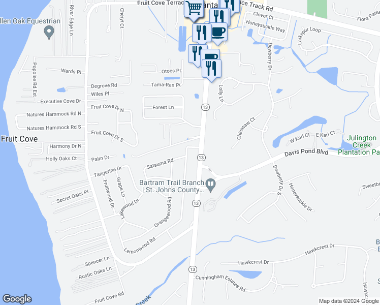 map of restaurants, bars, coffee shops, grocery stores, and more near 1670 Lemonwood Road in Jacksonville