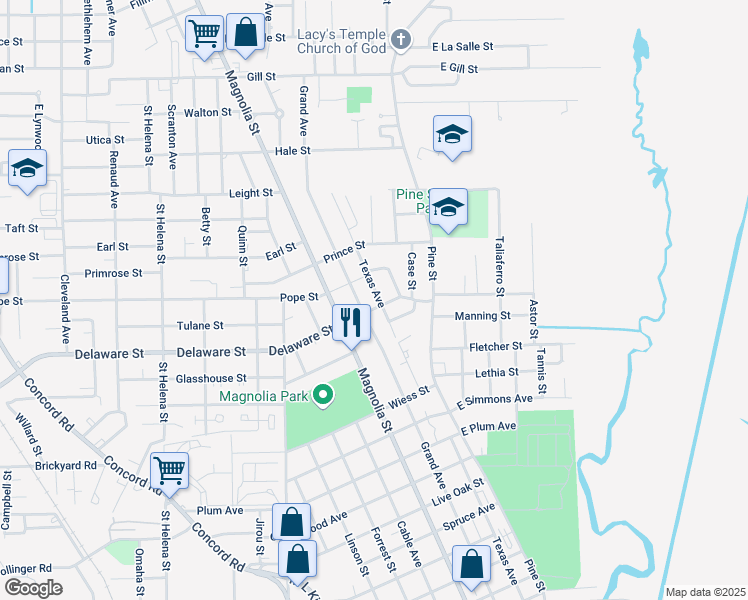 map of restaurants, bars, coffee shops, grocery stores, and more near 855 Delaware Street in Beaumont
