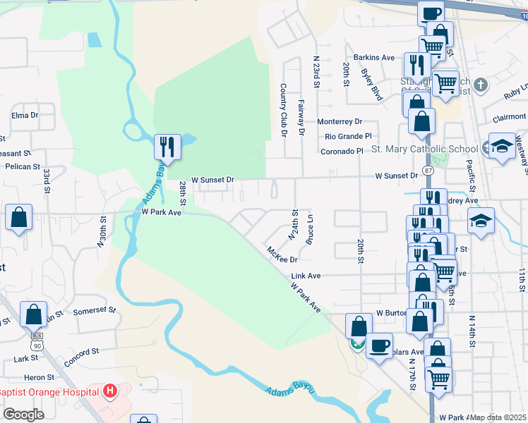 map of restaurants, bars, coffee shops, grocery stores, and more near 2120 Wickard Drive in Orange