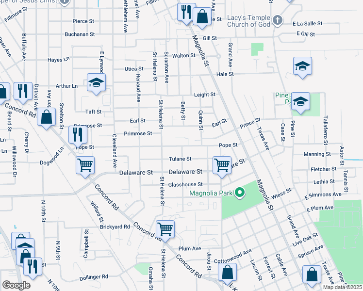 map of restaurants, bars, coffee shops, grocery stores, and more near 1900 Pope Street in Beaumont
