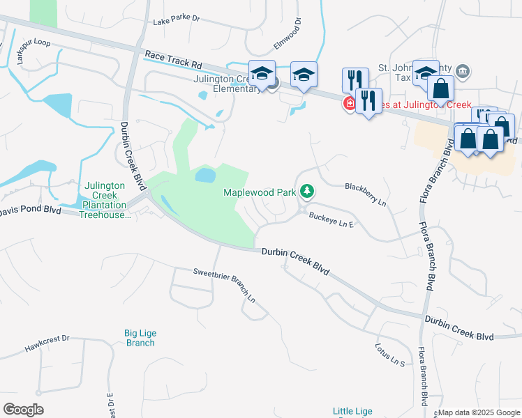 map of restaurants, bars, coffee shops, grocery stores, and more near 677 Box Branch Circle in Saint Johns
