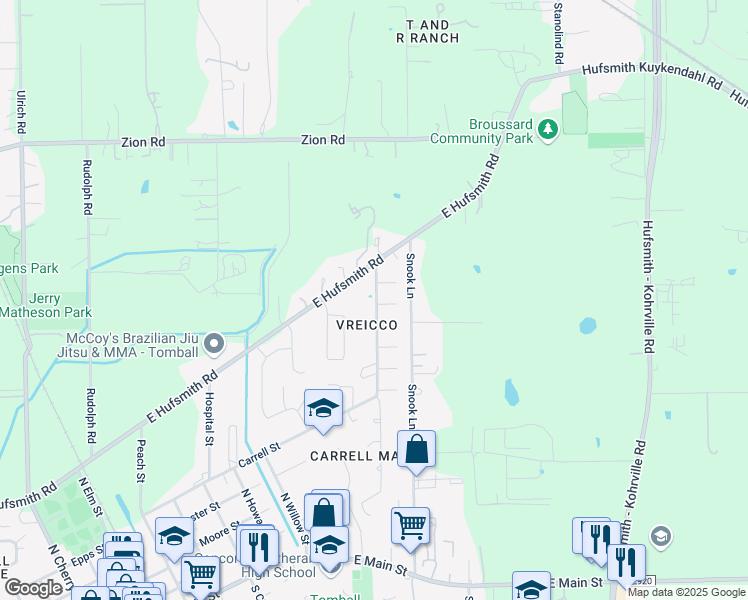 map of restaurants, bars, coffee shops, grocery stores, and more near 1003 Stoneleigh Court in Tomball