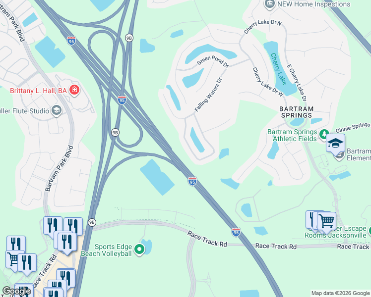 map of restaurants, bars, coffee shops, grocery stores, and more near 14989 Bulow Creek Drive in Jacksonville
