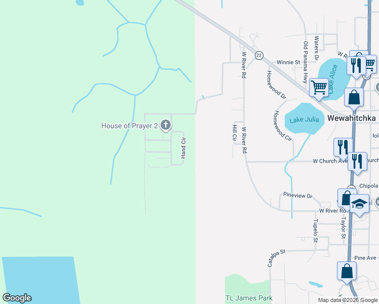 map of restaurants, bars, coffee shops, grocery stores, and more near 184 188 Autumn Avenue in Wewahitchka