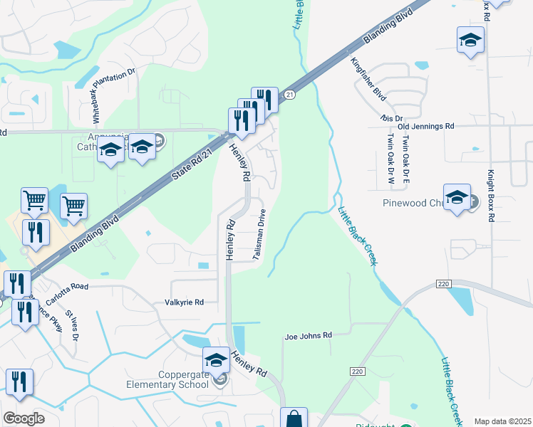 map of restaurants, bars, coffee shops, grocery stores, and more near 3343 Talisman Drive in Middleburg