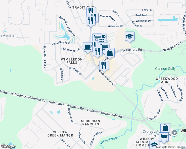 map of restaurants, bars, coffee shops, grocery stores, and more near 8819 West Rayford Road in Tomball