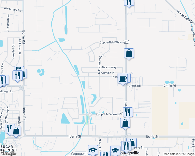 map of restaurants, bars, coffee shops, grocery stores, and more near 100 Rushmore Lane in Youngsville