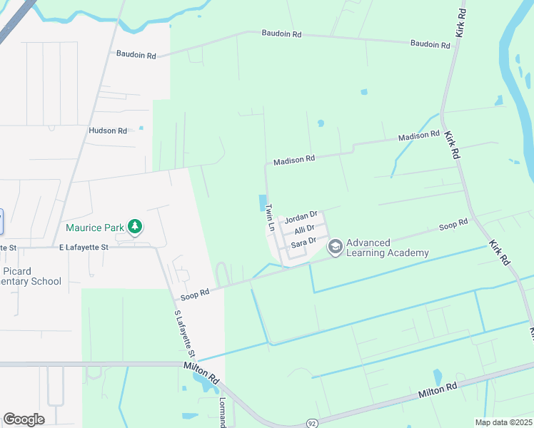 map of restaurants, bars, coffee shops, grocery stores, and more near 2780 Twin Lane in Maurice