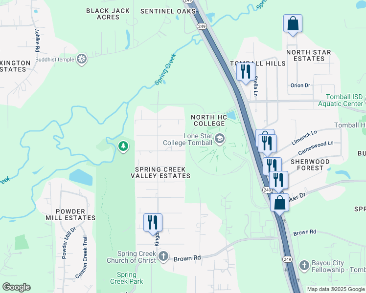 map of restaurants, bars, coffee shops, grocery stores, and more near 14703 Shingle Oak Drive in Tomball