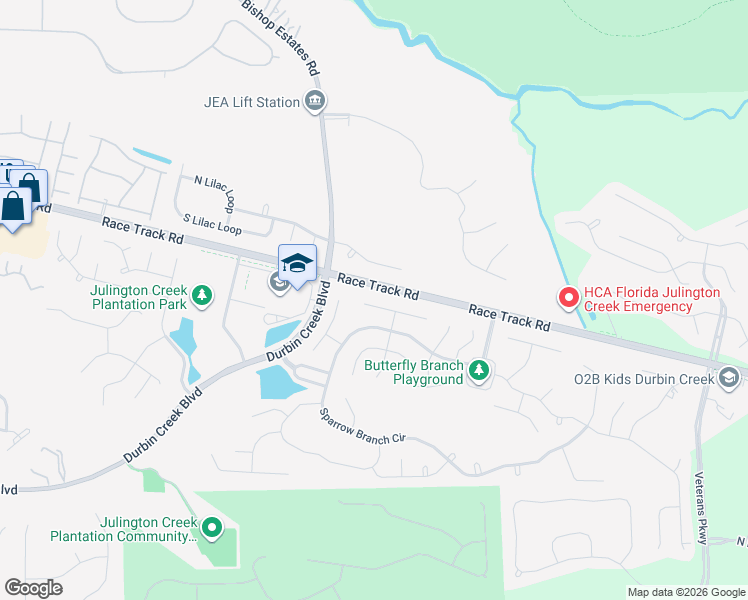 map of restaurants, bars, coffee shops, grocery stores, and more near 1120 Andrea Way in Jacksonville