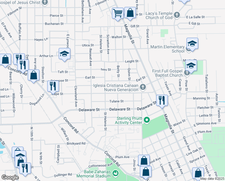 map of restaurants, bars, coffee shops, grocery stores, and more near 1900 Pope Street in Beaumont