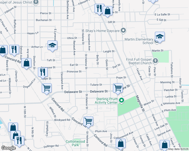 map of restaurants, bars, coffee shops, grocery stores, and more near 1775 Earl Street in Beaumont