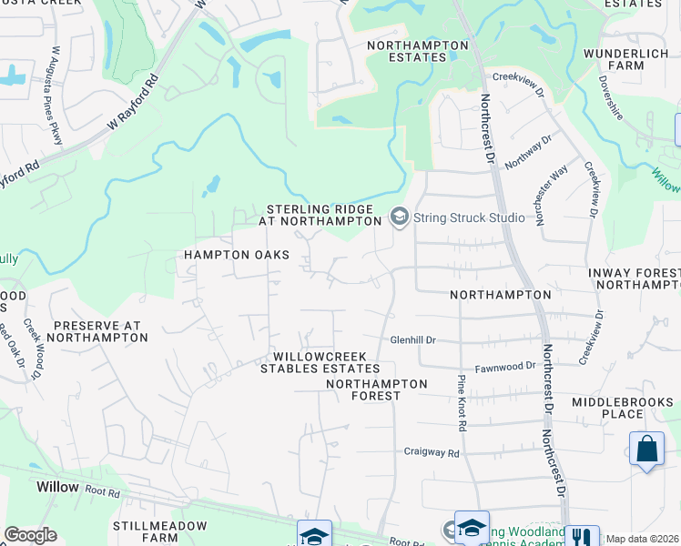 map of restaurants, bars, coffee shops, grocery stores, and more near 6710 Star Ledge Court in Spring