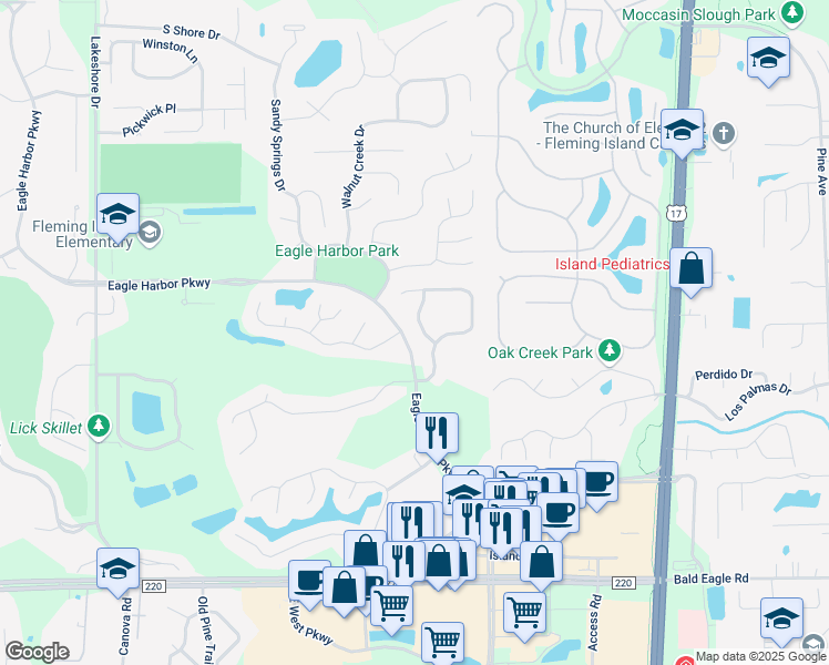 map of restaurants, bars, coffee shops, grocery stores, and more near 1210 Lake Point Place in Orange Park