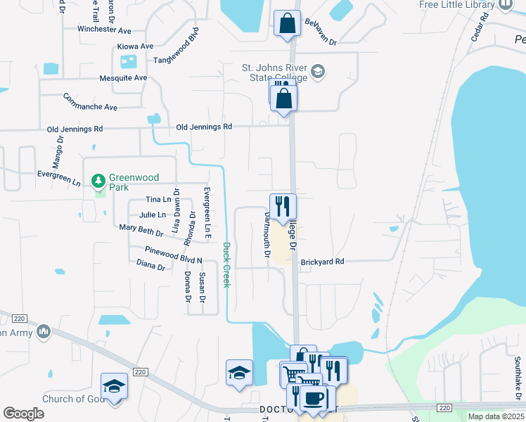 map of restaurants, bars, coffee shops, grocery stores, and more near 1705 Dartmouth Drive in Middleburg