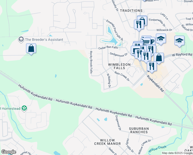 map of restaurants, bars, coffee shops, grocery stores, and more near 24106 Rocky Brook Falls in Tomball