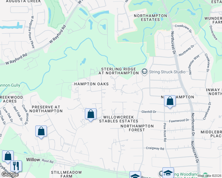 map of restaurants, bars, coffee shops, grocery stores, and more near 6802 Star Ledge Court in Spring