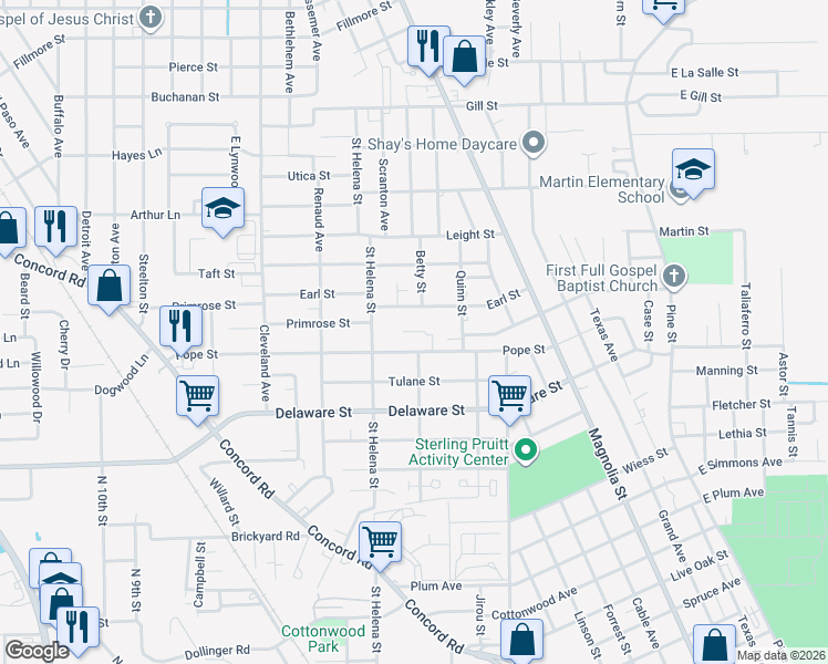 map of restaurants, bars, coffee shops, grocery stores, and more near 1775-1779 Earl Street in Beaumont