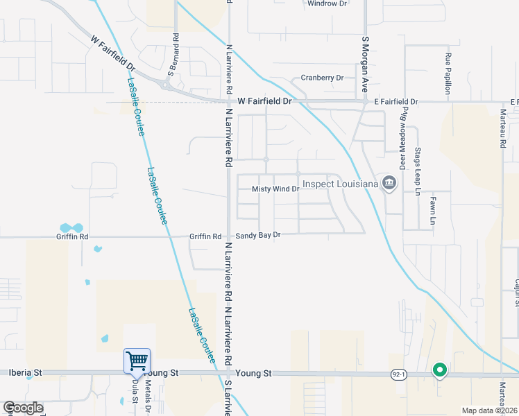 map of restaurants, bars, coffee shops, grocery stores, and more near 400-482 North Larriviere Road in Broussard