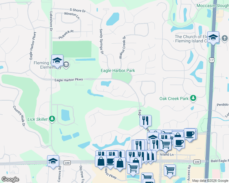 map of restaurants, bars, coffee shops, grocery stores, and more near 1673 Hastings Hammock Lane in Orange Park