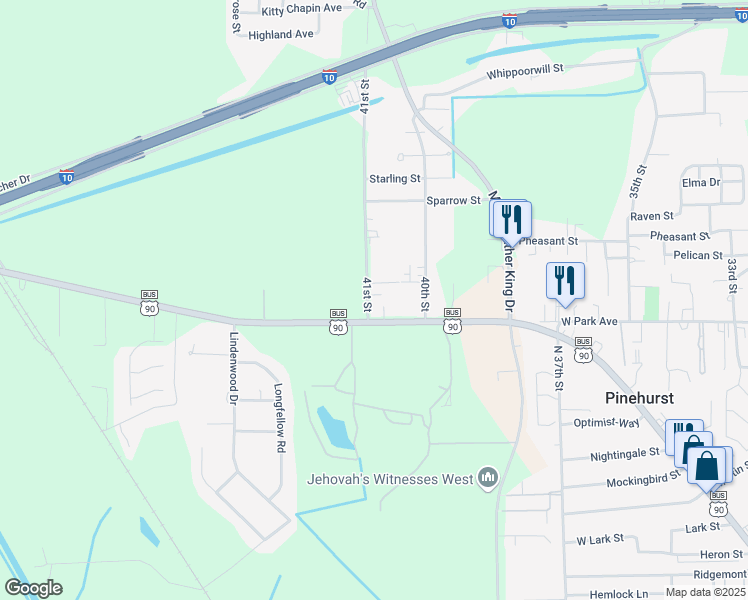 map of restaurants, bars, coffee shops, grocery stores, and more near 2026 41st Street in Orange