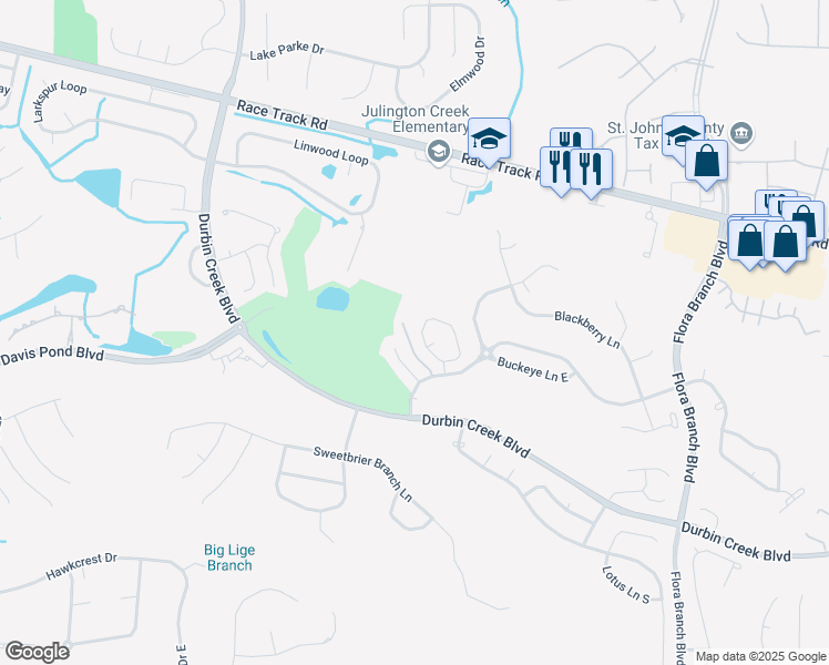 map of restaurants, bars, coffee shops, grocery stores, and more near 665 Box Branch Circle in Jacksonville