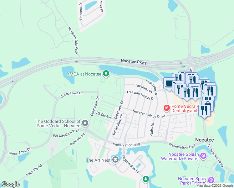 map of restaurants, bars, coffee shops, grocery stores, and more near 428 Crestview Drive in Ponte Vedra Beach