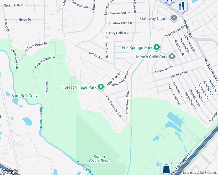 map of restaurants, bars, coffee shops, grocery stores, and more near 29322 Alba Rose Drive in Spring