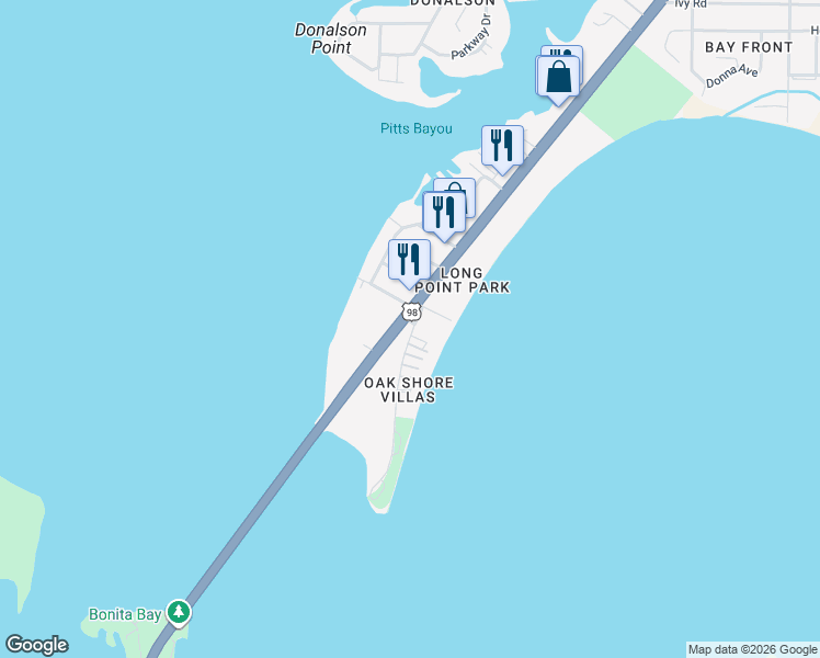 map of restaurants, bars, coffee shops, grocery stores, and more near East Cooper Drive in Panama City