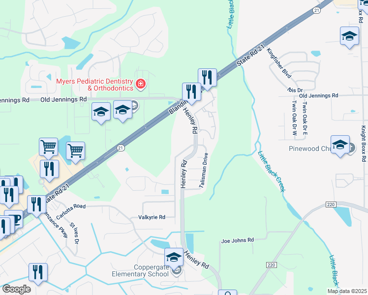 map of restaurants, bars, coffee shops, grocery stores, and more near 3378 Talisman Drive in Middleburg