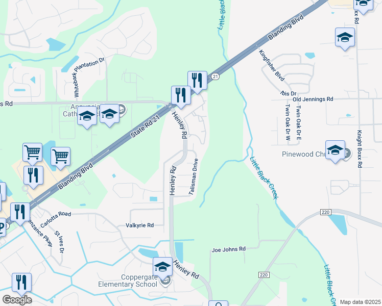 map of restaurants, bars, coffee shops, grocery stores, and more near 3343 Talisman Drive in Middleburg