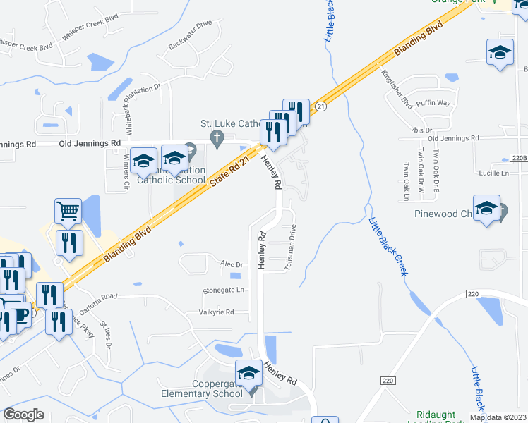 map of restaurants, bars, coffee shops, grocery stores, and more near 3374 Talisman Drive in Middleburg