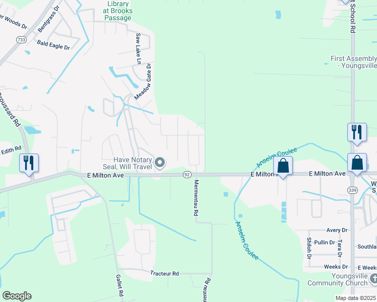 map of restaurants, bars, coffee shops, grocery stores, and more near Benedict Drive in Lafayette