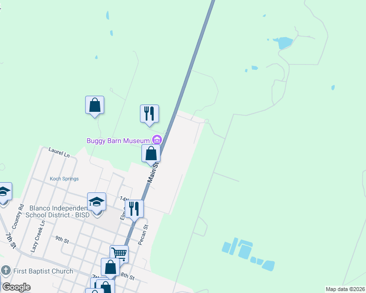 map of restaurants, bars, coffee shops, grocery stores, and more near 2218 U.S. 281 in Blanco