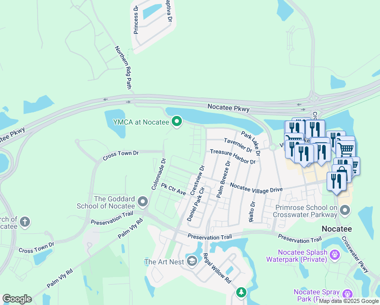map of restaurants, bars, coffee shops, grocery stores, and more near Crestview Drive in Ponte Vedra Beach