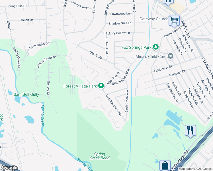 map of restaurants, bars, coffee shops, grocery stores, and more near 29322 Alba Rose Drive in Spring