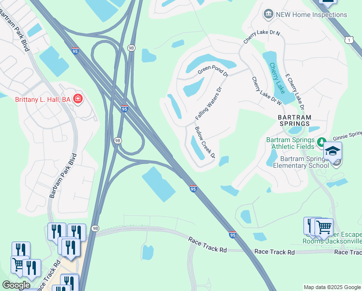 map of restaurants, bars, coffee shops, grocery stores, and more near 15053 Bulow Creek Drive in Jacksonville