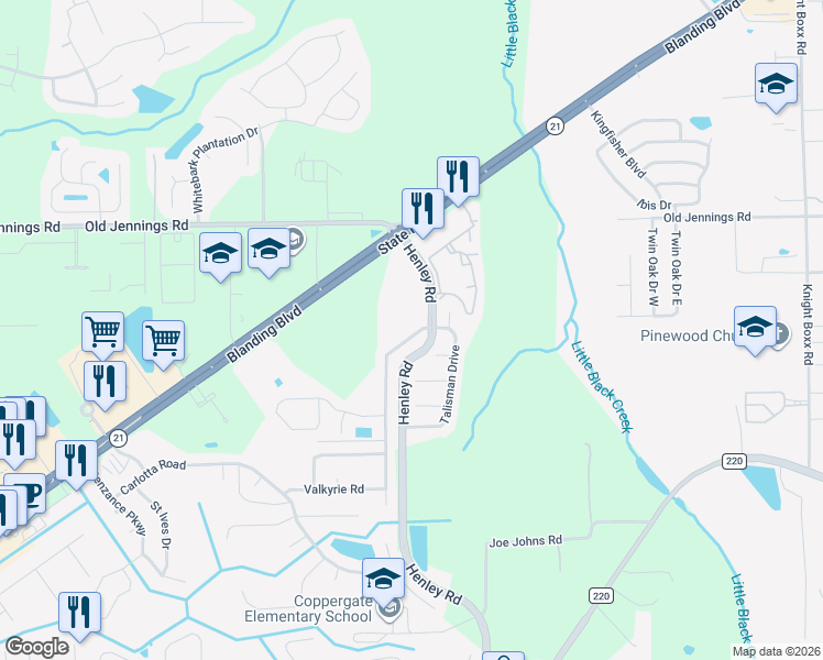 map of restaurants, bars, coffee shops, grocery stores, and more near 3370 Talisman Drive in Middleburg