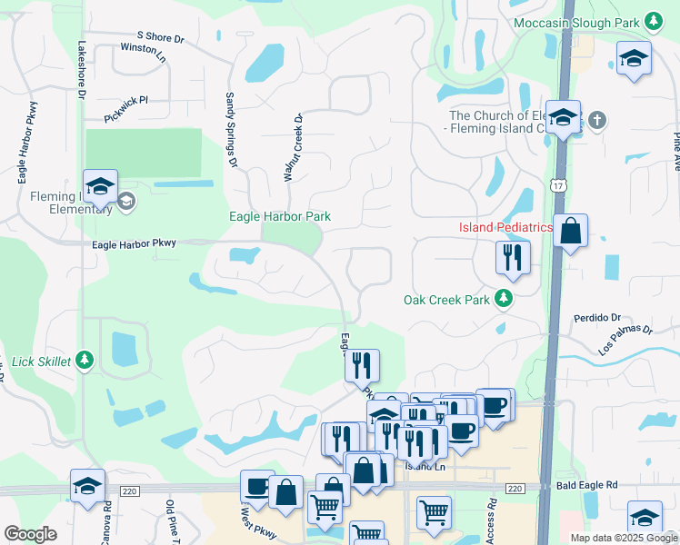 map of restaurants, bars, coffee shops, grocery stores, and more near 1210 Lake Point Place in Orange Park