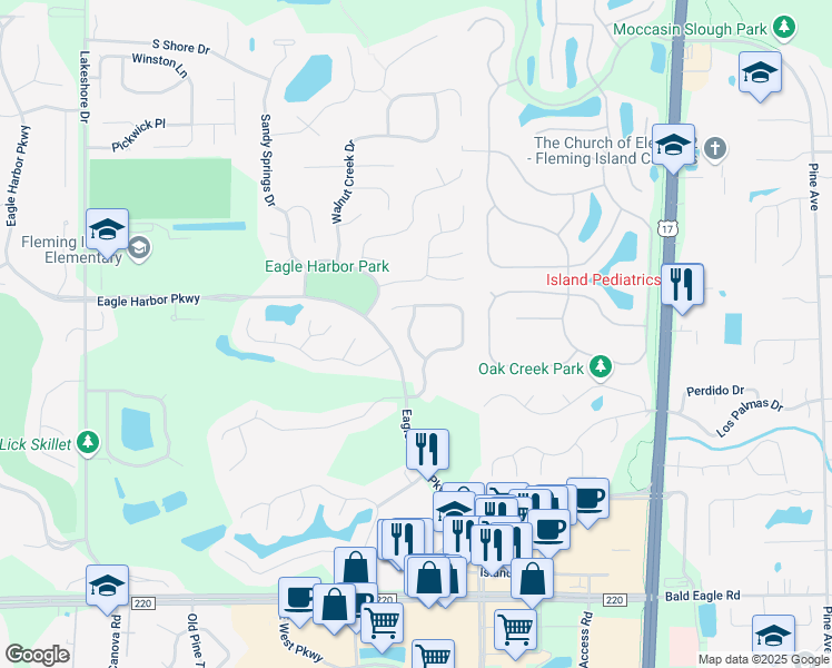 map of restaurants, bars, coffee shops, grocery stores, and more near 1776 Fiddlers Ridge Drive in Orange Park