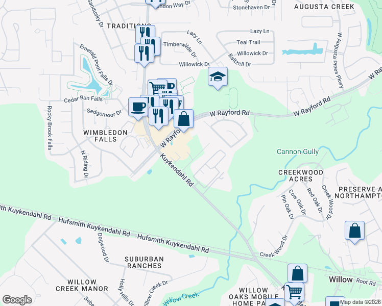map of restaurants, bars, coffee shops, grocery stores, and more near 7926 Hennessy Lane in Spring