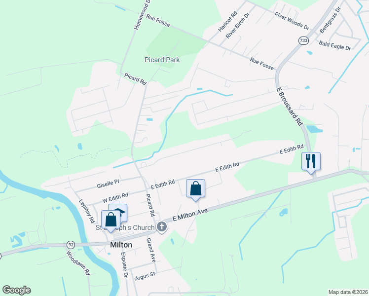map of restaurants, bars, coffee shops, grocery stores, and more near 141 Julie Drive in Lafayette