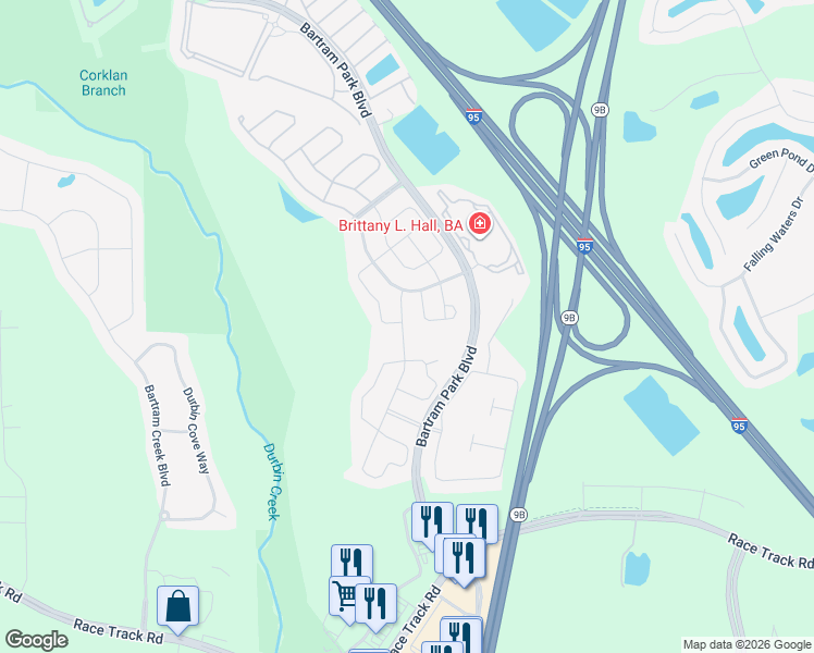 map of restaurants, bars, coffee shops, grocery stores, and more near 14743 Rain Lily Street in Jacksonville