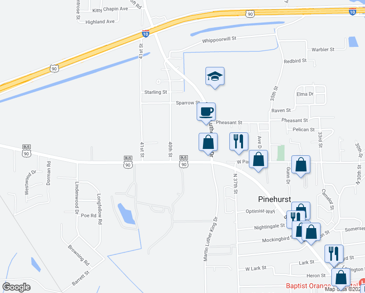 map of restaurants, bars, coffee shops, grocery stores, and more near 4066 West Park Avenue in Orange