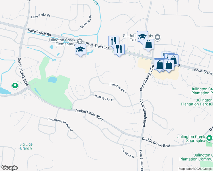 map of restaurants, bars, coffee shops, grocery stores, and more near 956 Blackberry Lane in Jacksonville