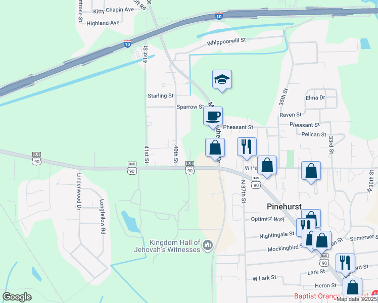 map of restaurants, bars, coffee shops, grocery stores, and more near 4066 W Park Ave in Orange