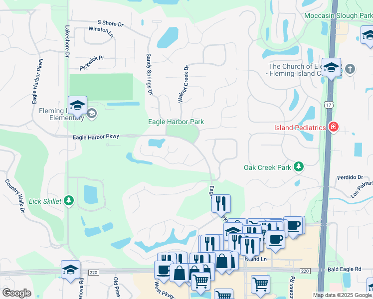 map of restaurants, bars, coffee shops, grocery stores, and more near 1704 Hunters Ridge Road in Orange Park