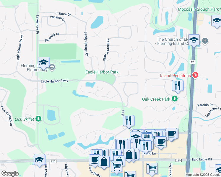 map of restaurants, bars, coffee shops, grocery stores, and more near 1704 Hunters Ridge Rd in Orange Park